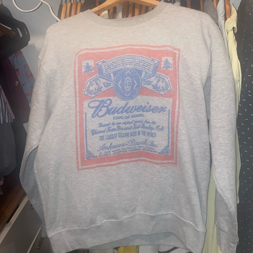 Budweiser crew neck heather grey pullover sweater women’s small.